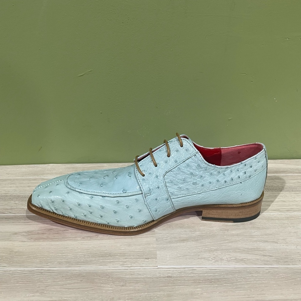 Fennix italy Men's Light Blue Dress Shoes genuine ostrich oxford - Picture 3 of 5